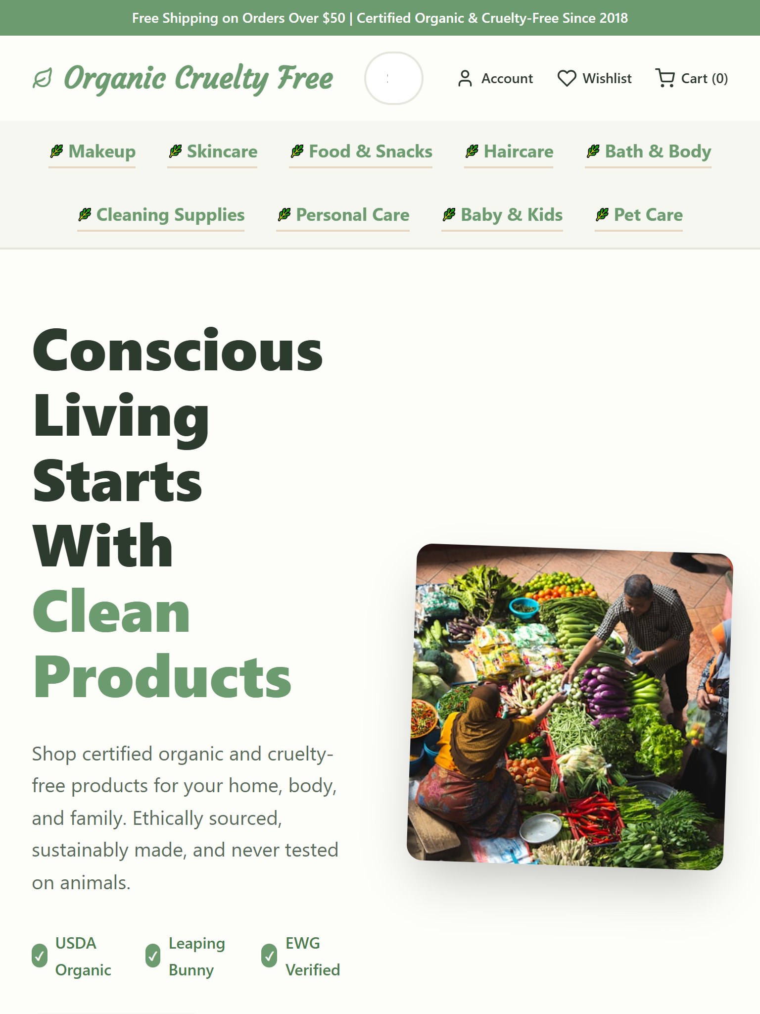 Organic Cruelty Free Storefront